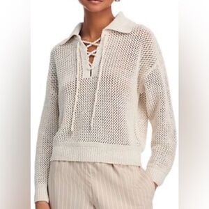 JOIE Coastal Vibes Textured Shimmer Crochet Pullover Sweater Small Ivory